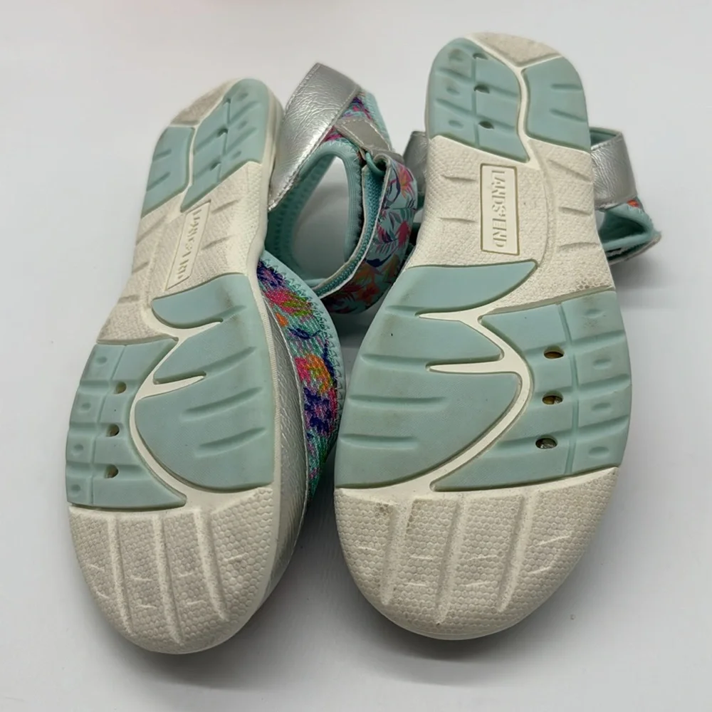 Lands' End Girls Floral Silver Active Hiking Sandals Size 3 MCS5791K